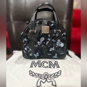 Extremely Rare MCM Black, Silver & Baby Blue Sequin Mini Bag With COA & Dust Bag